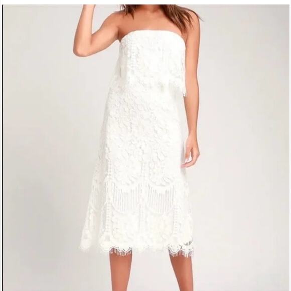 Lulus NWT White Lace Strapless Midi Dress medium - Picture 6 of 12